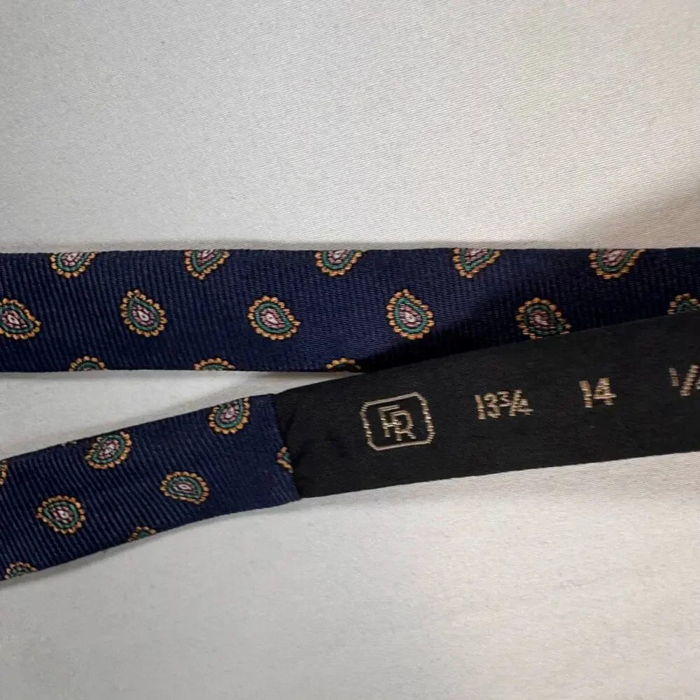 FR Men’s Paisley Bow Tie Navy Gold Adjustable Preppy Classic Timeless EUC